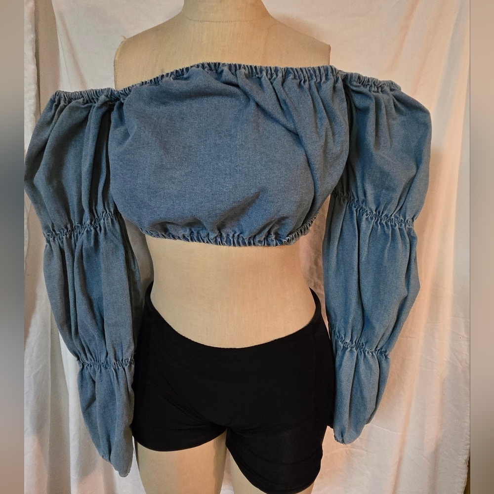 Denim off shoulder scrunch top - NEW with tags!